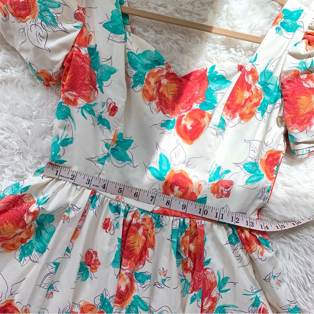 Laura Ashley Cream Floral Midi Dress with Red & Teal Flowers - Picture 14 of 15